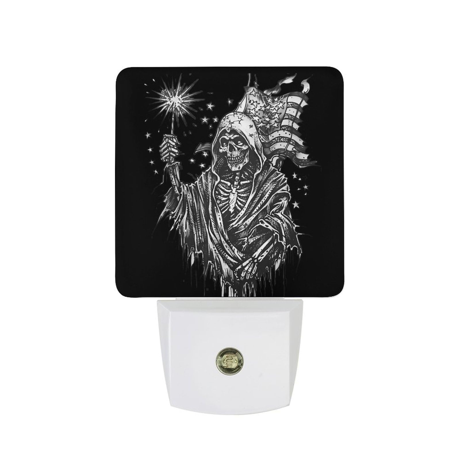 Nqrxadcrt Style Grim Reaper Skull Undead Ghost U.s. Flag Night Light Plug In Wall Lights Bedside Lamp Bedrooms Home Hallways Decoration