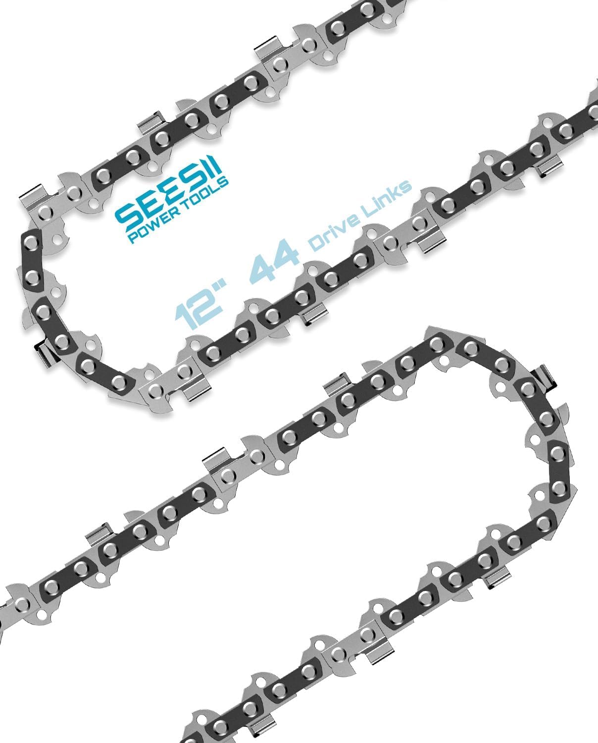 Cadena para motosierra SEESII de (12 pulgadas) – Paquete de 2, Cadenas para motosierras inalámbricas de (12 pulgadas), Calibre (0,932 pulgadas), Paso de (3/8 de pulgada), 44 eslabones