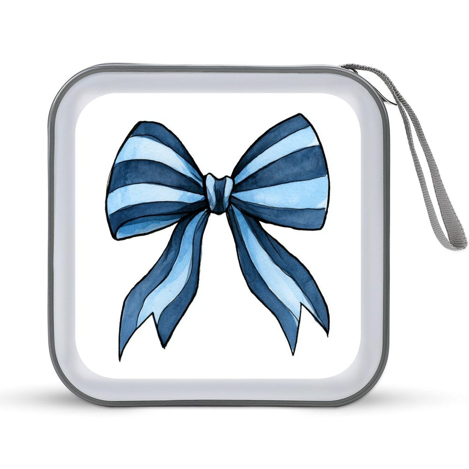 Jubonexis Navy Powder Blue Striped Bow with Ribbon Tails CD Case DVD Storage Case Portable for Car Home Travel