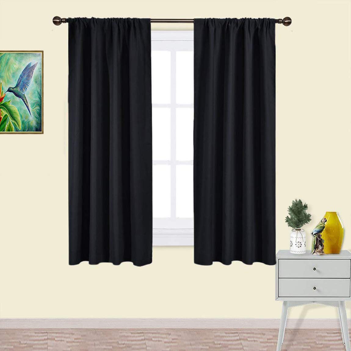 JUPON Rod Pocket Pattern Blackout Curtain (Pack of 2 Piece) with 3 Layers Weaving Technology/Thermal Insulated Draperies Energy Saving (Width - 46" X 60" -Length) Blac