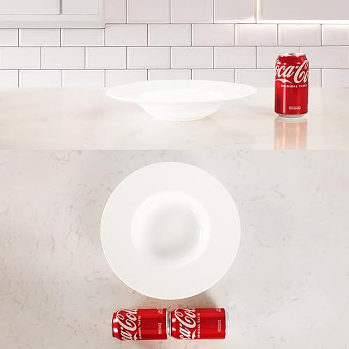 Miniatura 3 de Plato de sopa de cerámica de borde ancho, cuenco de sopa de 14 onzas, juego de 4 cuencos para pasta, platos blancos poco profundos con borde, la