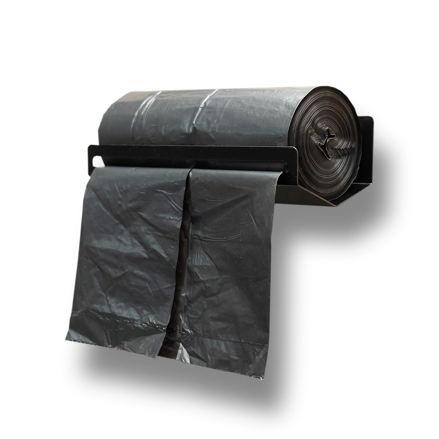 MegaMaxx UK Wall Mounted Bin Bag Holder – Black Steel Roll Dispenser for Easy Tear-Off Access – Heavy Duty Wall Fixing for Kitchens, Garages or Workshops – UK Made