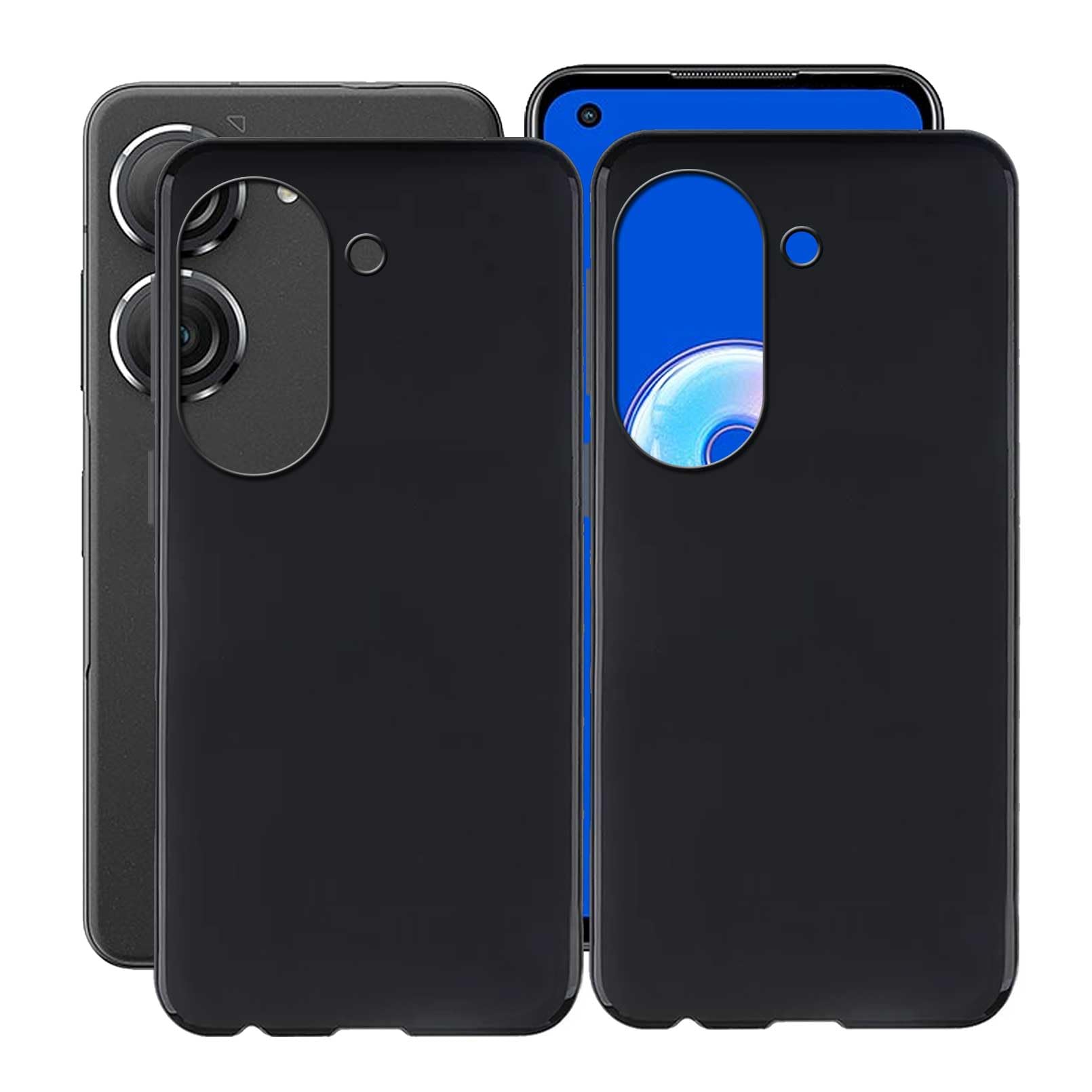 hgjtf Case for Asus Zenfone 9 (5.9"), 2 Pcs Soft Silicone Anti-Fall Protective Case, Shockproof TPU Bumper Non-Slip Phone Cover, for Asus Zenfone 9 Shell - Black + Black
