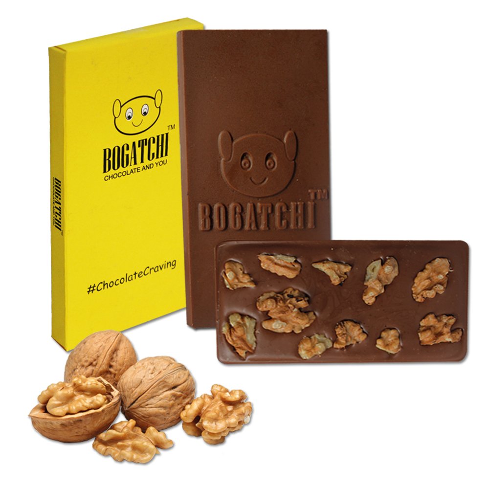 BOGATCHI Brownie Walnut , 18% Bittersweet Dark Chocolate with Richness of Walnuts, 1 Piece, Chocolate BAR, 80g