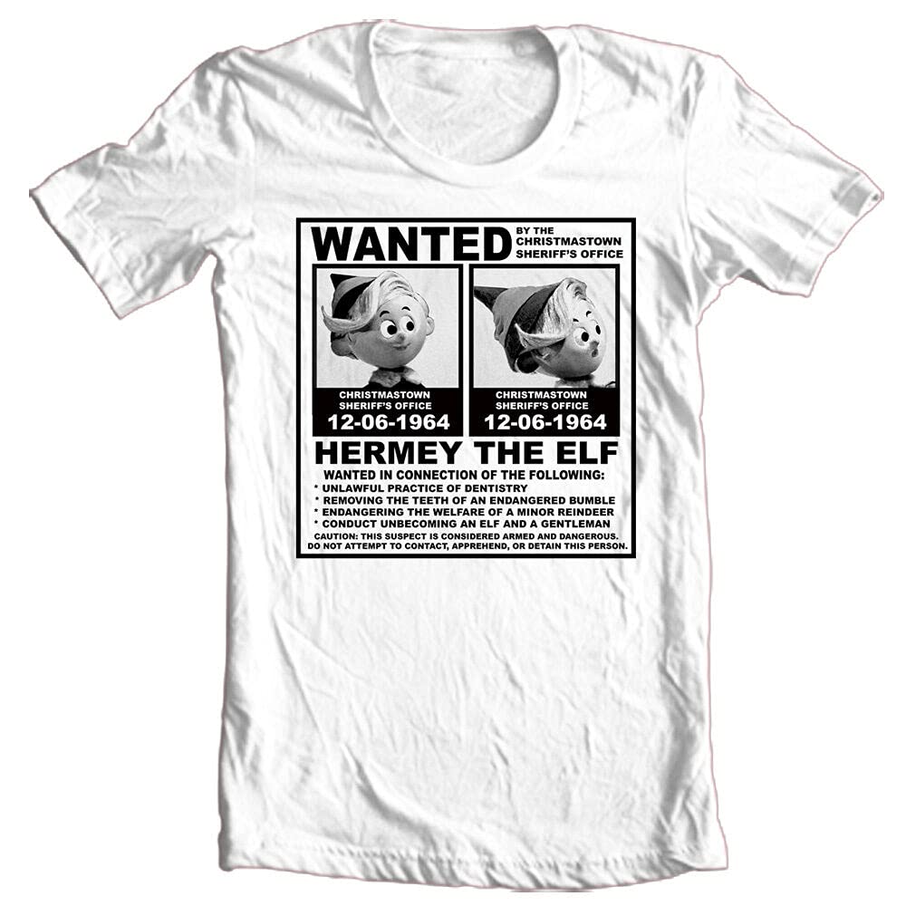 APSRA RETAILHermey The Elf Wanted T-Shirt Adult Regular fit Christmas White Graphic tee Casual T-Shirt Half Sleeve Round Neck Printed Men's t Shirt