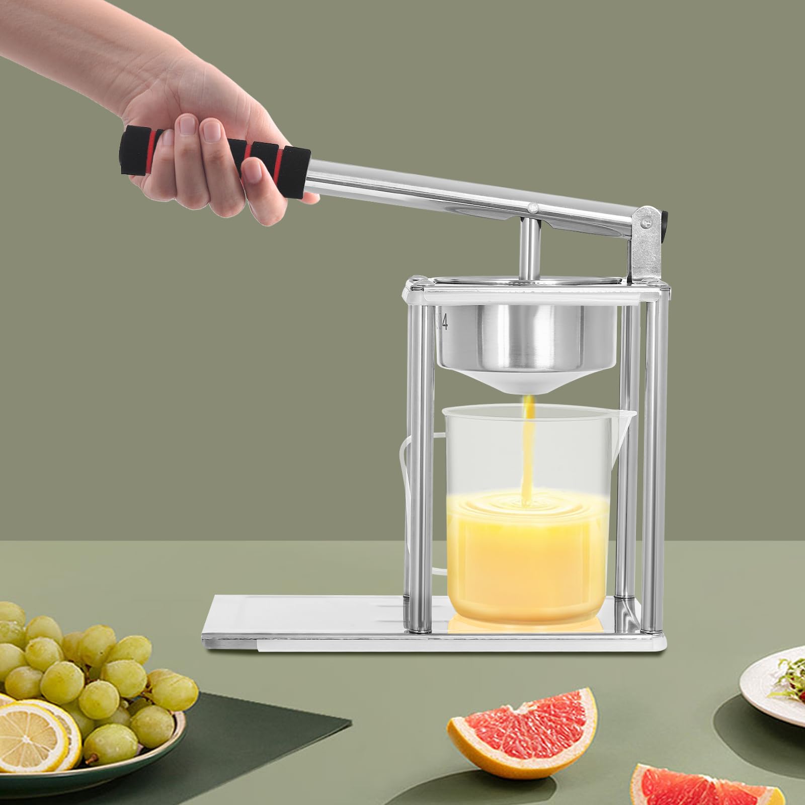 Exprimidor manual de acero inoxidable de 500 ml, vaso medidor de 29 cm de altura para bares y hogar
