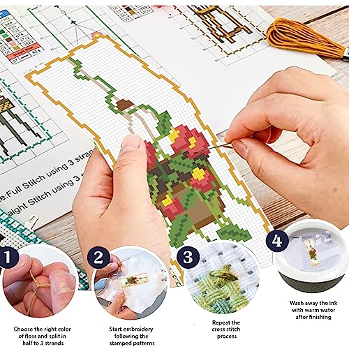 Image of FREEBLOSS 6 Set Cross Stitch Bookmark Kit Flowers Patterns Stamped Cross Stitch Kit with Instruction Embroidery Kit for Adults Beginners Reading Gift 8''x2.4''
