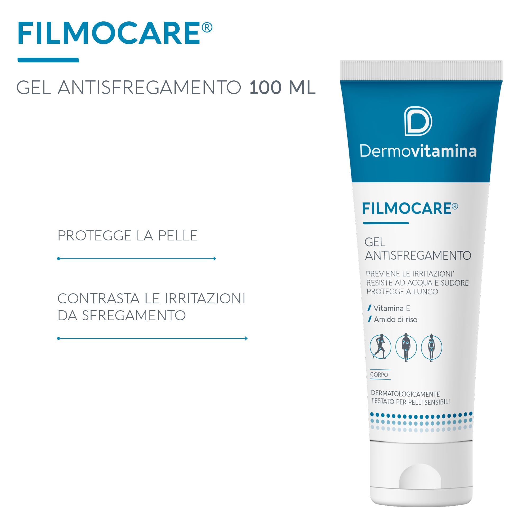 Dermovitamina Filmocare Gel Antisfregamento 100ml - Per Irritazioni da Sfregamento Cosce - Protezione Lunga Durata - Resistente all'Acqua e Sudore - Indicato Per Gli Sportivi - Nuova Formula