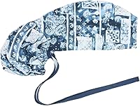 Vista 14 de Gorra médica con interior sedoso, gorro de algodón con banda para el sudor y botones, cola de caballo ajustable