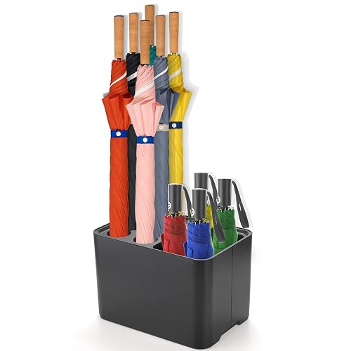 Elsjoy Black Umbrella Stand, Entryway Umbrella Organizer, Compact and Efficient with Removable Drip Tray, Holds 10 Umbrellas - Black