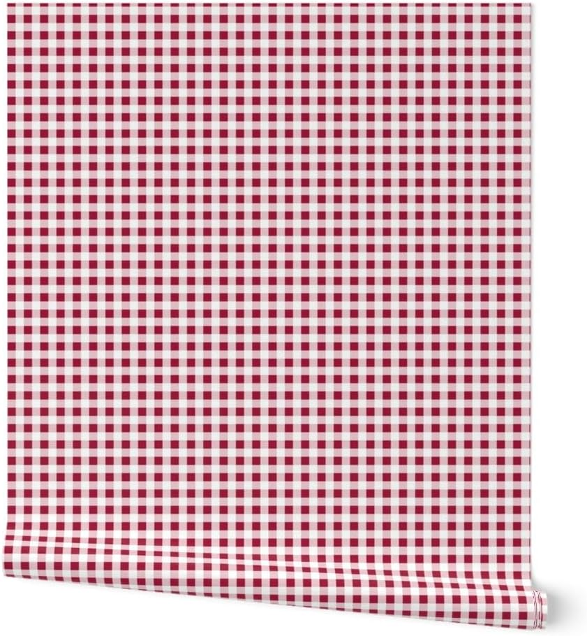 Peel & Stick Wallpaper 3ft x 2ft - Red Geometric Gingham Picnic Diner Checkered Cottagecore French Country Farmhouse Medium Scale Custom Removable Wallpaper by Spoonflower
