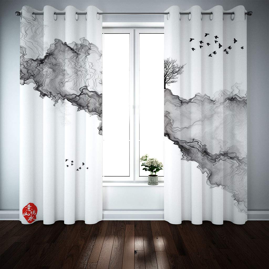 MAYNUO Rideaux Chambre Adulte 3D Art du Nuage Noir Rideau Salon Moderne Décoration De Fenêtre Draperies 250x200 Cm A Oeillet avec Motif Moderne Isolant Thermique, Lot de Occultants