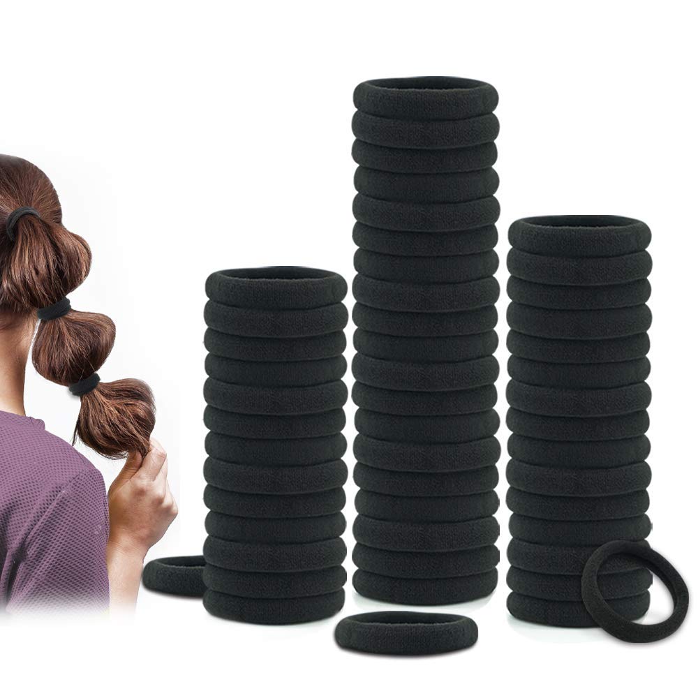 50 pack HoneyLush seamless thick cotton hair rubber bands, elastic durable ponytail holders hair ties, ponytail buns headbands, no crease and damage hair accessories for kids, girls and women (black) (B098MW9X2Z) Amazon Price History, Amazon Price Tracker