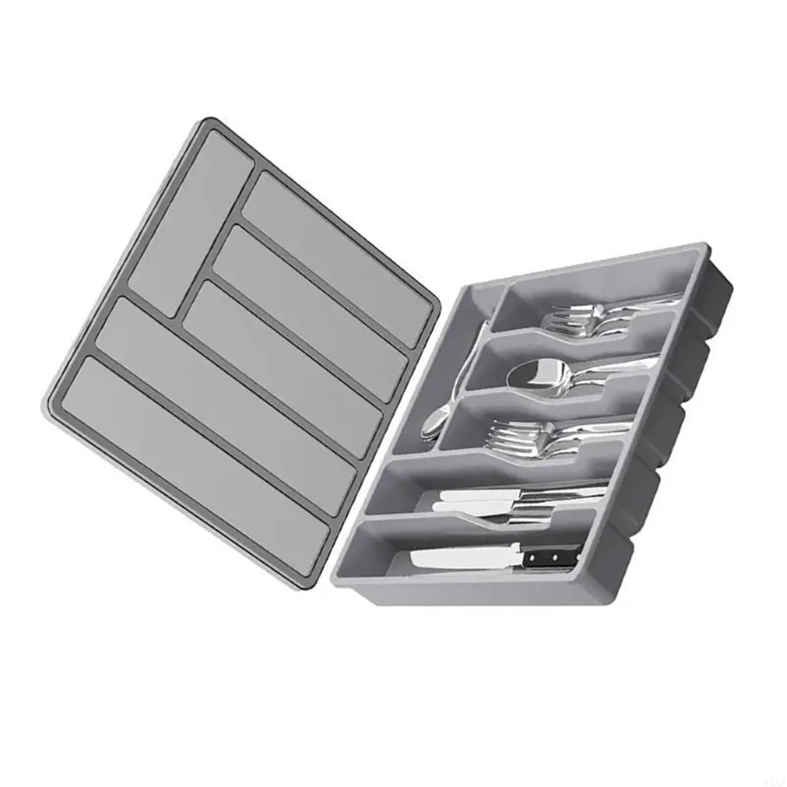 Cubertero Cajon Organizador de cajones for cubiertos, versátil, con tapa(Grey)