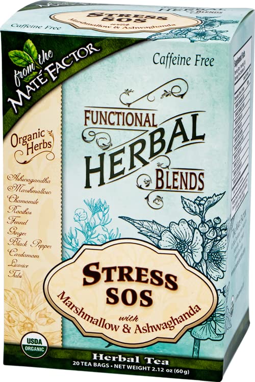 Mate Factor Organic Stress SOS with Marshmallow and Ashwagandha Herbal Tea, 20-piece-(Pack of 3)