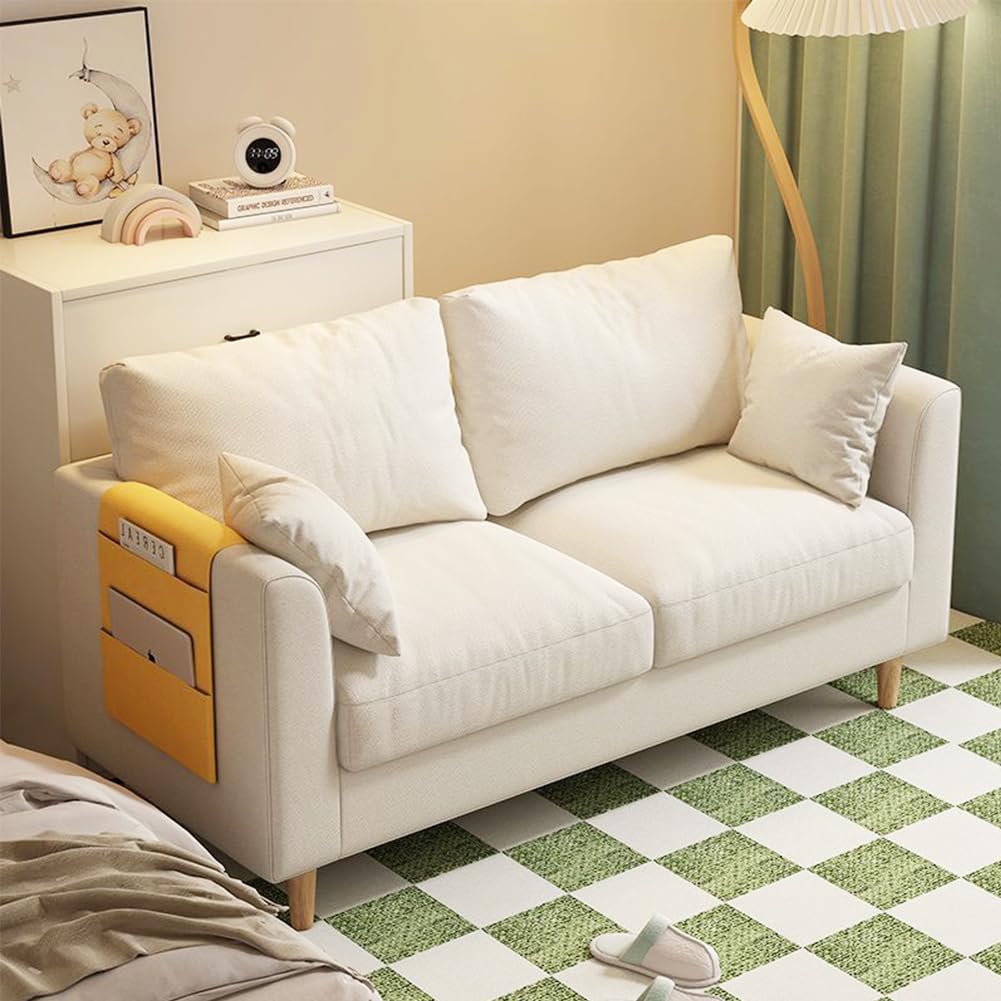 MOZOGOT Modern Sofa Couch with Throw Pillow Side Storage, 143CM Small Loveseat Sofa Couch, 2 Seats Cloud Sleeper Sofa for Bedroom, Living Room, Apartment, Small Space (Beige)