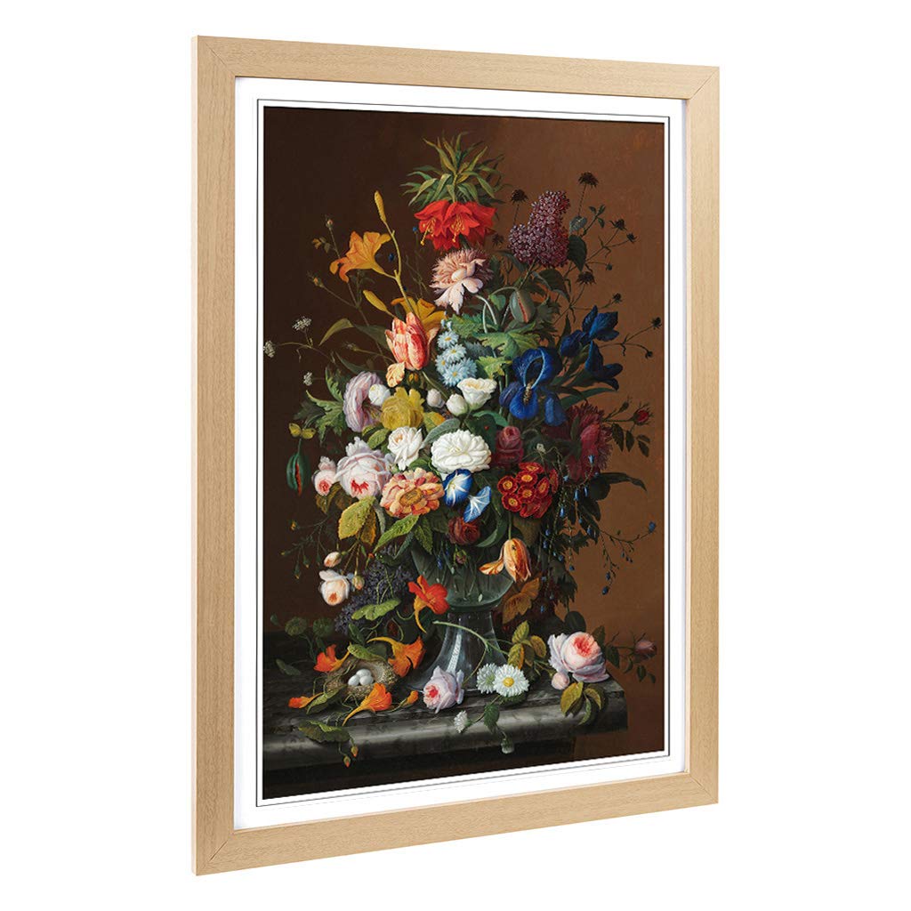 Big Box Art Framed Print of Severin Roesen Still Life Flowers and Birds Nest Design | Wall Art Picture| Home Decor for Kitchen, Living Room, Bedroom, Hallway, Oak, A2 / 24.5x18 Inch / 62x45cm