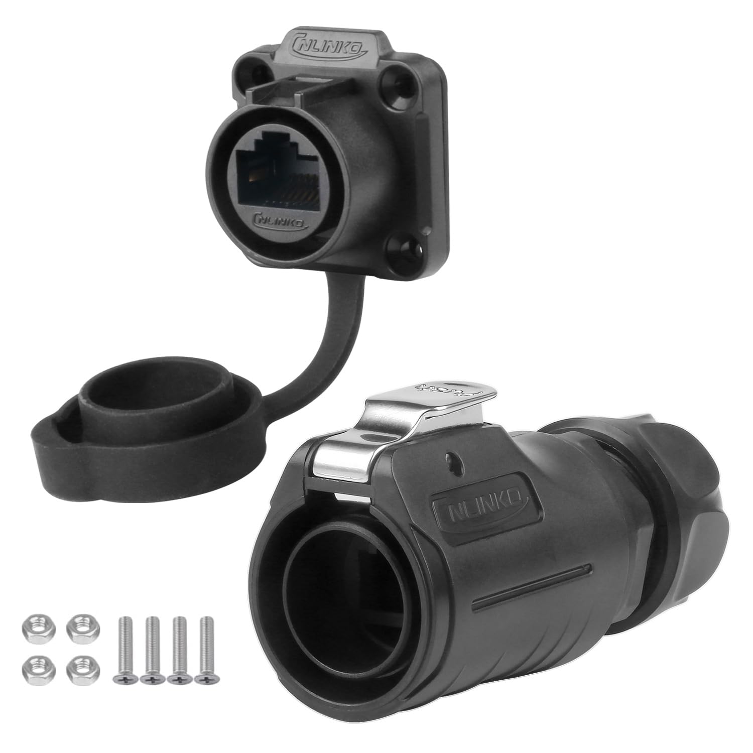 CNLINKO LP-20 RJ45 Waterproof Connector Set, CAT6 Ethernet Connector 8P8C Dual Port Connector Panel Mount Receptacles Socket IP68 Waterproof Connector