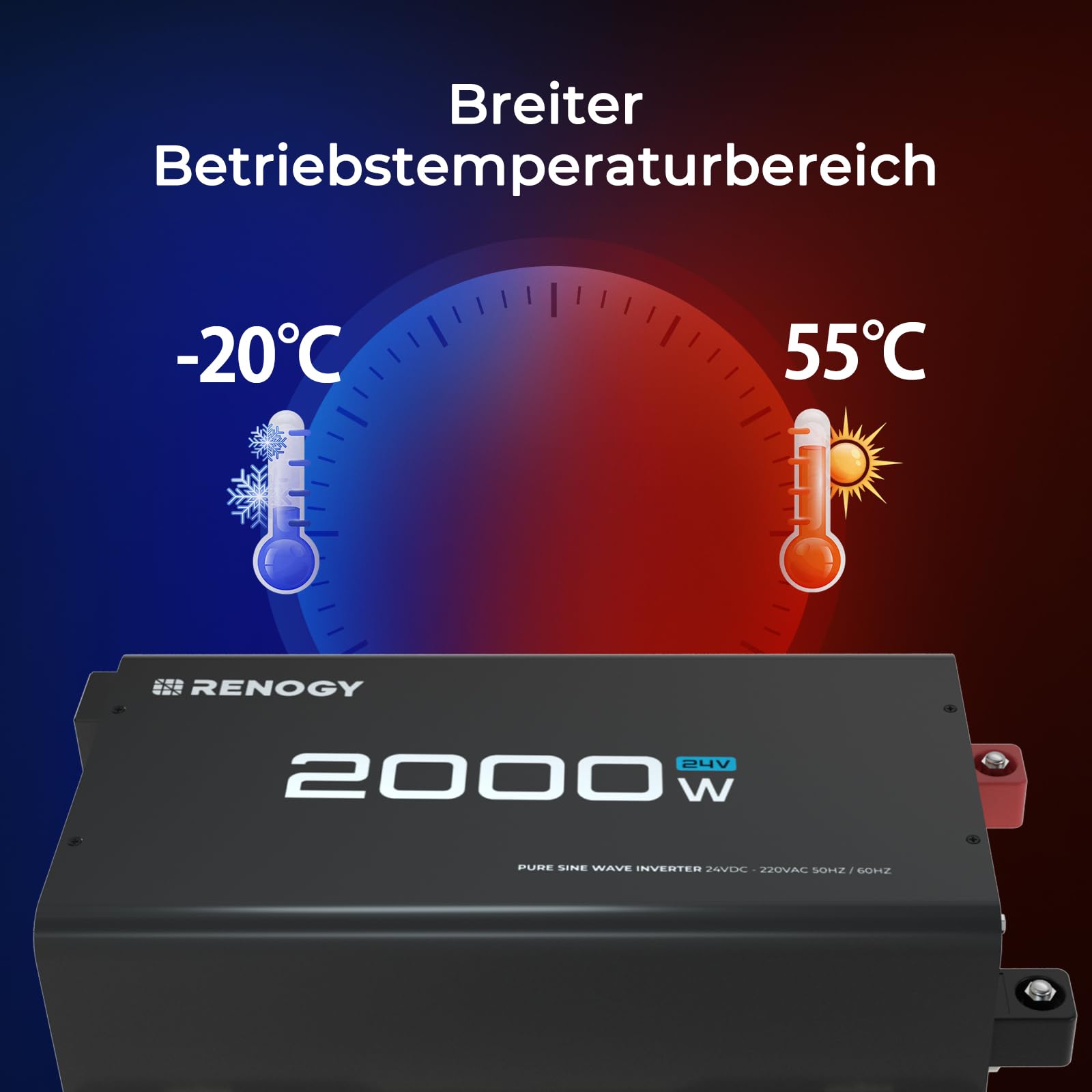 Renogy 2000W/4000W Power Inverter 24v 220v Onda Pura, DC in AC con Presa USB e presa europea per Camper, Camion, Roulotte, Pannelli Solari, Picco 4000W