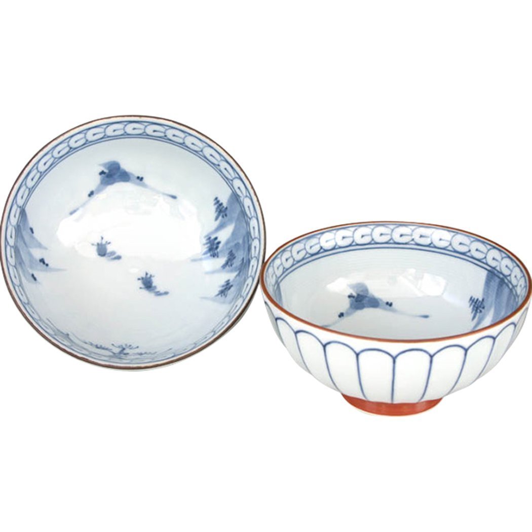 Arita Ware Pair Rice Bowl Set Porcelain Blue Large Small Made in Japan
