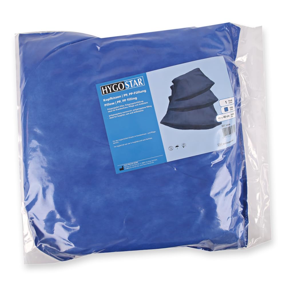 25 Stück Hygostar Einmal Kopfkissen | PP-Füllung, PP, blau, L: 40cm, B: 40cm, Karton, Einmal Kopfkissen, Einwegkissen, Patienten Kissen