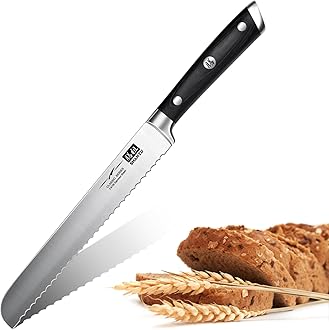 SHAN ZU Bread Knife, 8-inch Serrated Bread Slicer Knife with German Stainless Steel, Ultra Sharp Bread Slicer Kitchen Knife with Pakkwood Handle for Bread, Cake Slicing