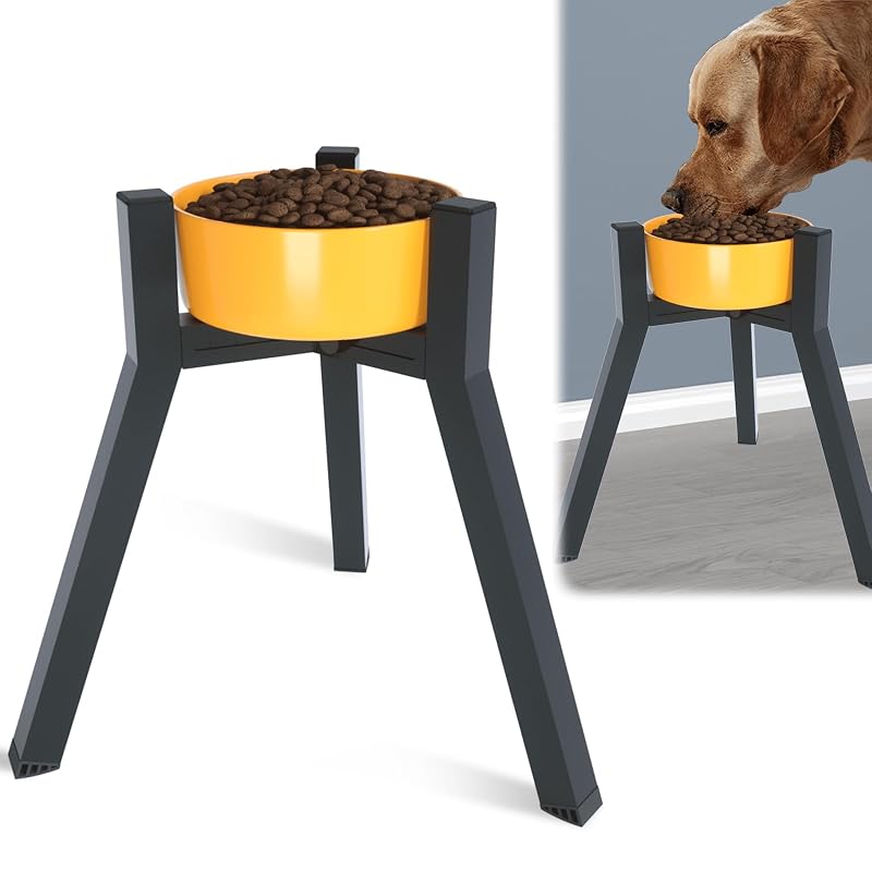 Comedouro Elevado para Cães SHAINFUN em Metal, Largura Ajustável para Tigelas de 17,8 a 26,9 cm, Altura de 34,8 cm, Preto, 1 unidade