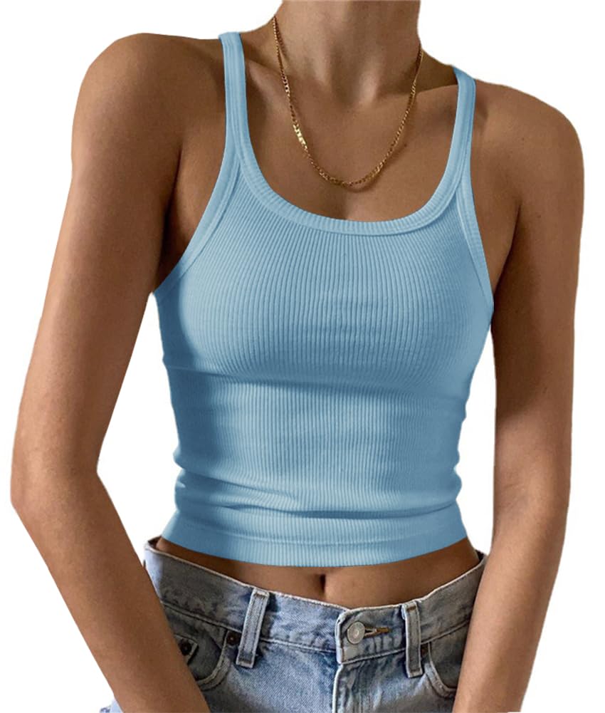 Women's Sleeveless Tank Top Form Fitting Scoop Neck Ribbed Knit Basic Cami Shirts