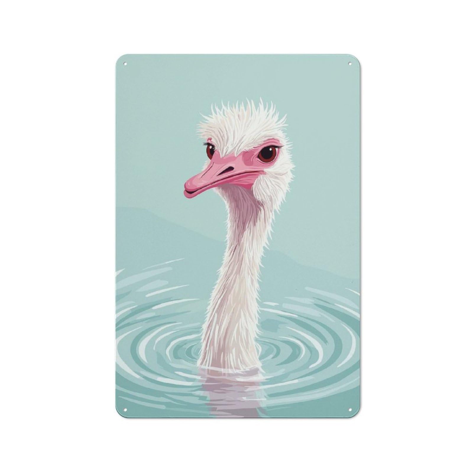 Retro Metal Wall Plaque 30x20cm Featuring Ostrich in Water Illustration, Room Wall Plaque for Hallway, Home Bar, Garage Or Study