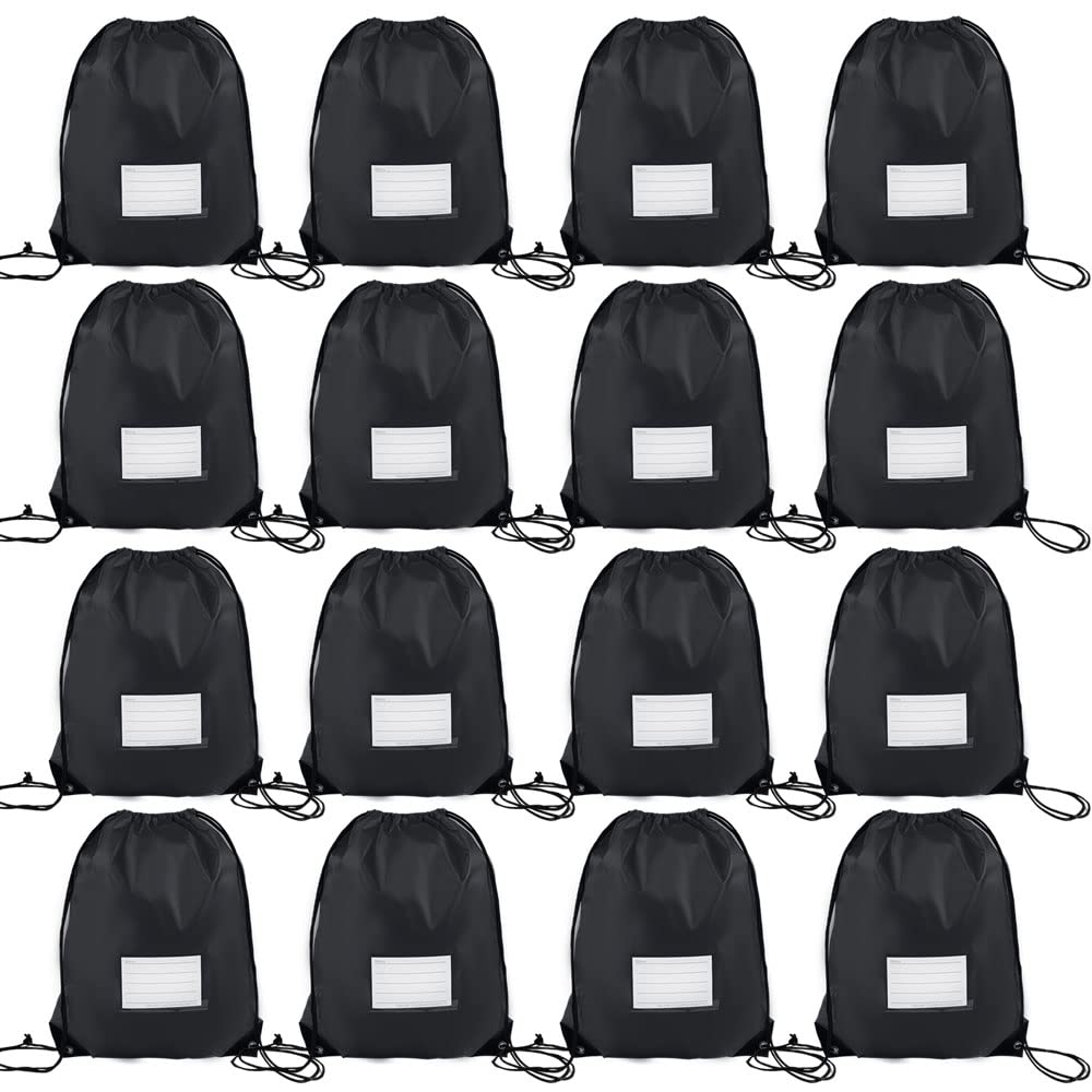 CODOBON 16 Pack Drawstring Bags,Bulk Draw String Backpack, DIY Gym Sports Cinch Bag Sackpack for Women Men, Black