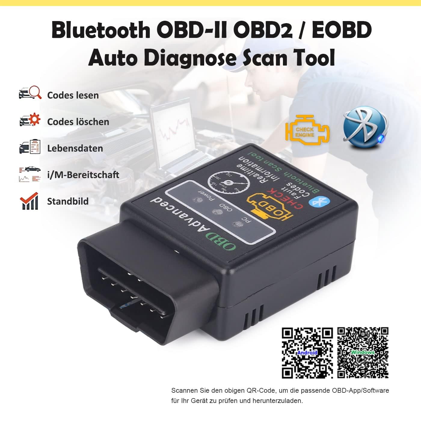 Erisin Bluetooth Torque Adapter OBD-II Scanner Car Diagnostic Device Module