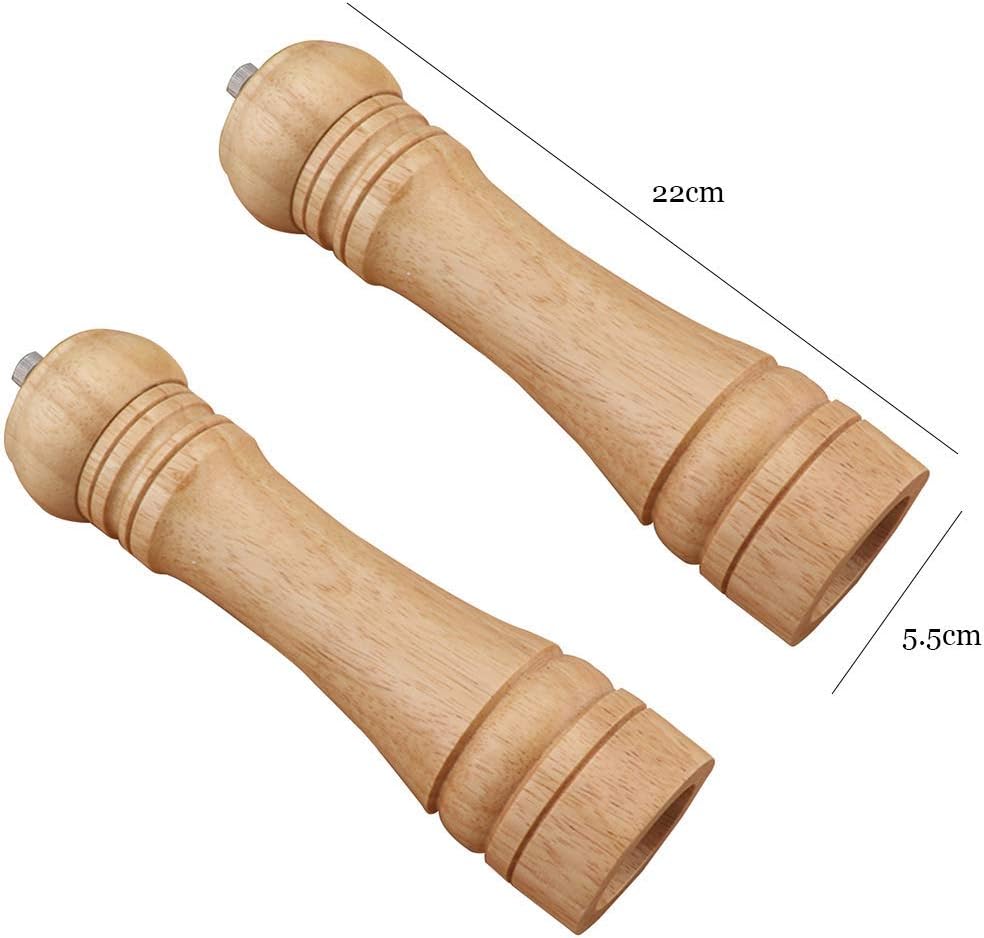 Salt and Pepper Mill Set, Wooden Salt and Pepper Grinders, Modern Shakers with Adjustable Ceramic Core, Salt Grinder and Pepper Mill for Kitchen 2 Pack,Natural,5inch (Natural 8inch)