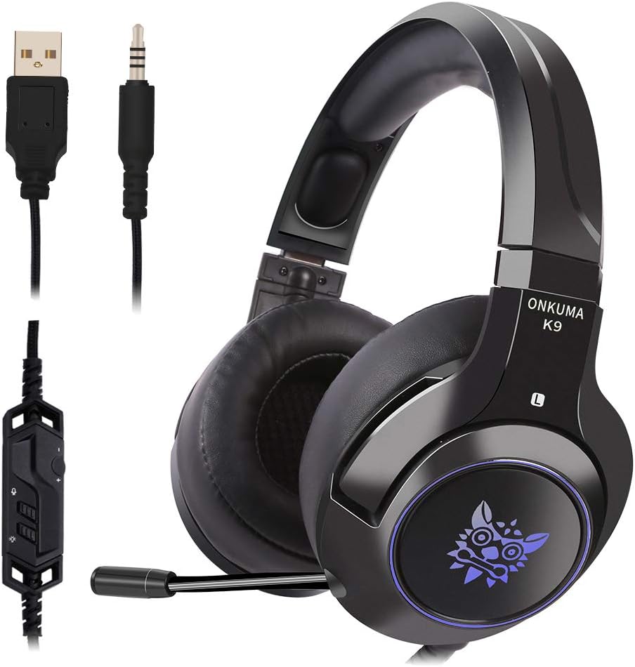 Gaming Headset, Comfortable LED Lighting Headsets Over-Ear Headphone with Mic for PS4 Nintendo Xbox One PC Laptop Mac Tablet with Noise Cancelling & Volume Control