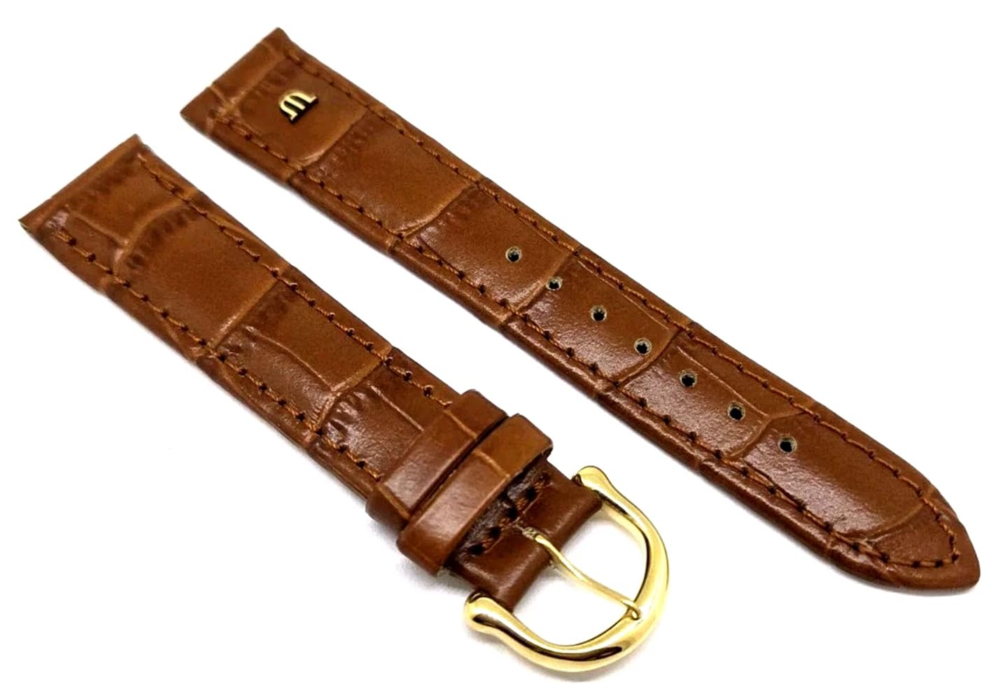 Maurice Lacroix Crocodile Embossed Original Watch Strap 19 mm Light Brown Gold-Plated Clasp, Strap.