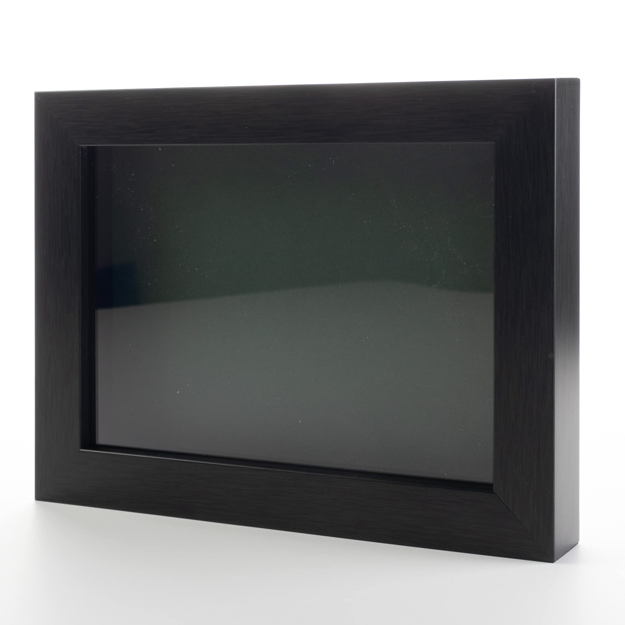 Charcoal 5x7 Small Shadow Box Picture Wooden Frame with Green Acid-Free Backing UV Acrylic & Hanging Hardware - with 3/4