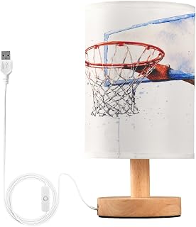Basketball Hoop Watercolor Table Lamp for Bedroom Nightstand Desk Lamp Reading Lamps with Flaxen Fabric Lampshade for Living Room Office Home Decor Dorm