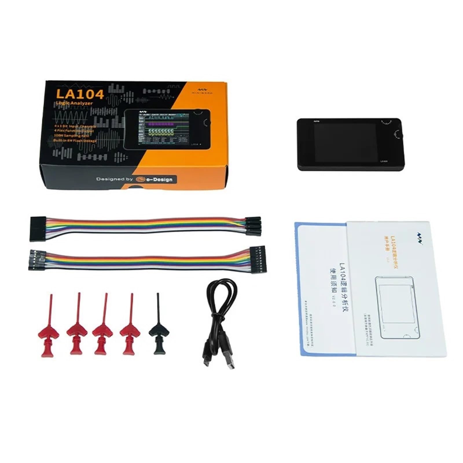 Analizador lógico digital LA104 Mini DSO, pantalla de 2,8", 4 canales, osciloscopio SPI IIC UART programable, 100 MHz máx.(Standard)