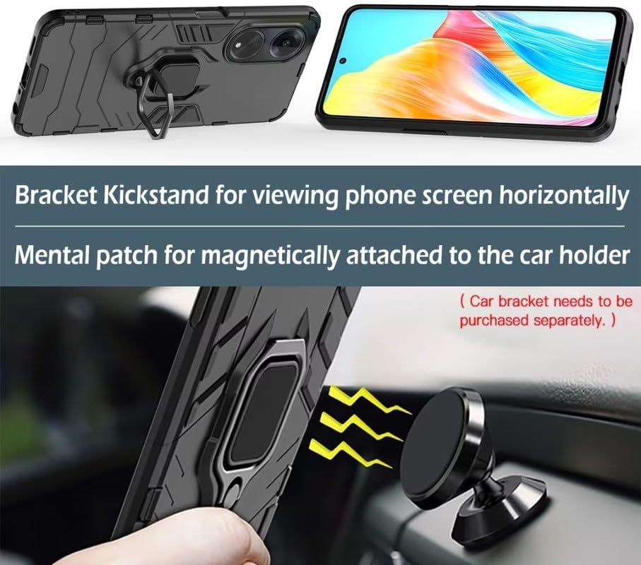 Image of OneLike 360 Shockproof Slim Drop Full Body Protection Robot Ring Phone Back Cover for Oppo F23 5G - Black