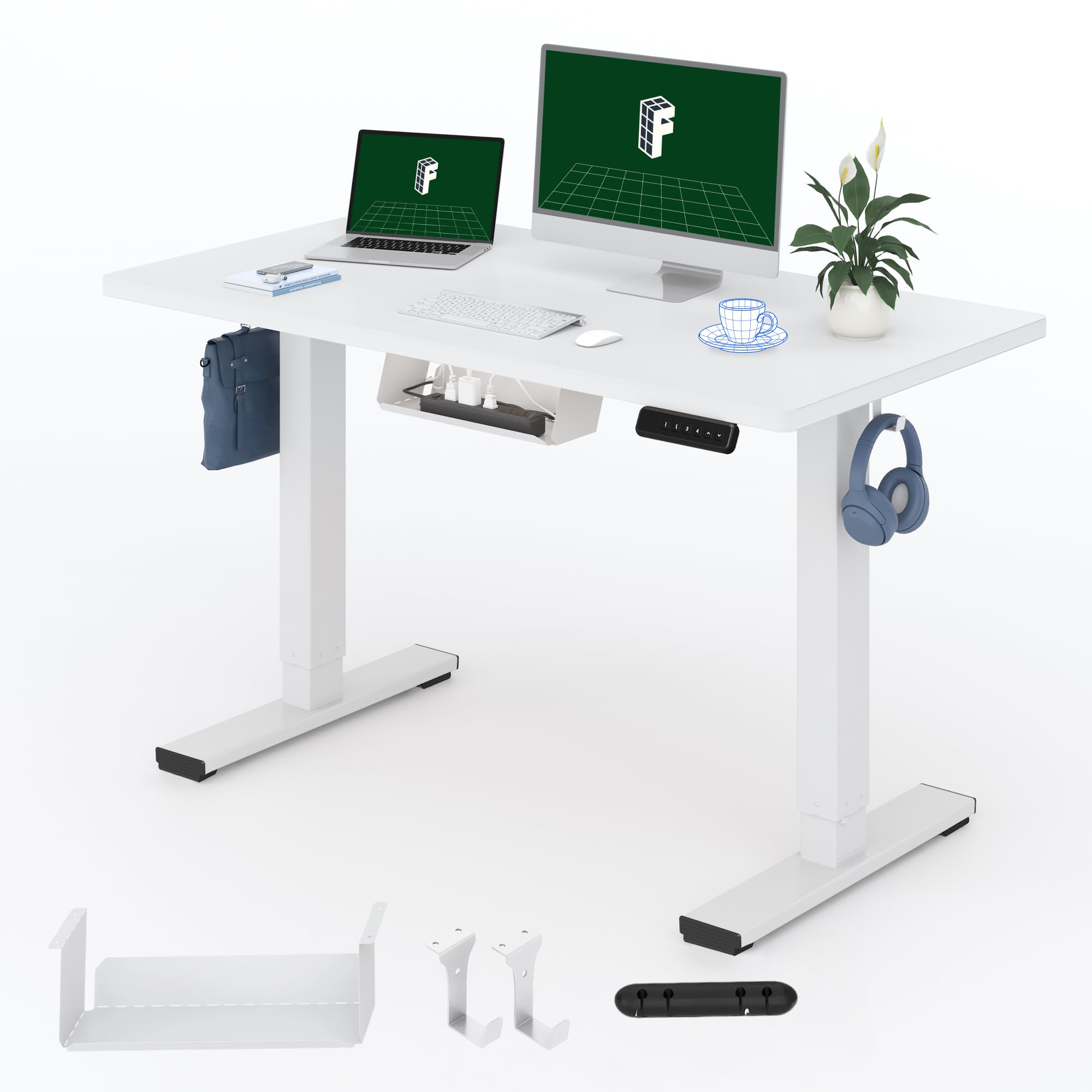 FLEXISPOT E1 Electric Standing Desk ONE PIECE Height Adjustable Sit Stand Desk with Memory Smart Panel(120 * 60cm, White)
