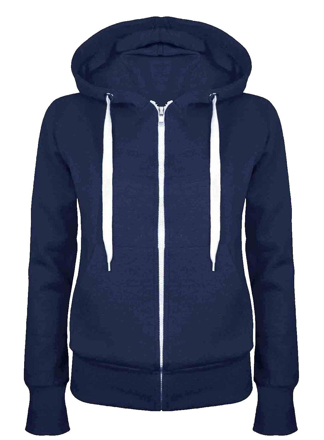 FAIRY BOUTIQUE Ladies Plain Zip Up Plus Size Hoodie Womens Hooded Top Long Sleeves Front Pockets Soft Stretchable Comfortable Hoodie (Navy UK 30-32)