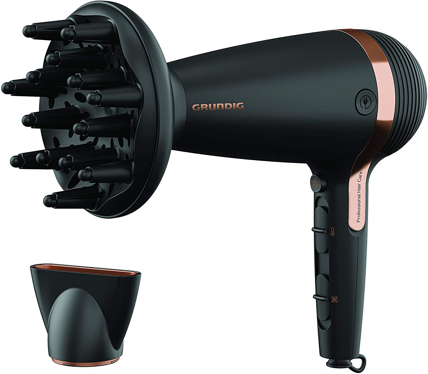 GRUNDIG Naturashine HD 7081 - Secador de pelo con función iónica, protección de cerámica, boquilla Cool Touch, 2100 W, 3 niveles de temperatura y 2 niveles de flujo de aire, temperatura fría, cable