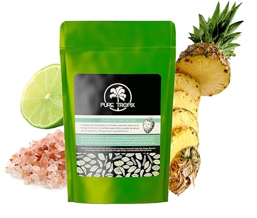Pure Tropix Exfoliante corporal exfoliante de piel de fresa, vitamina C, tratamiento antienvejecimiento para el acné y piel muerta áspera con sal