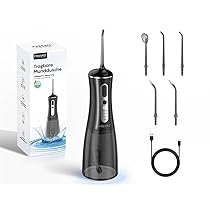 FRESKO Idropulsore Dentale Portatile, 300ML Irrigatore Orale con 4 Modalità 45-105PSI, Batteria 2600mAh, Impermeabile IPX7, 5 Punte per Apparecchi e Impianti