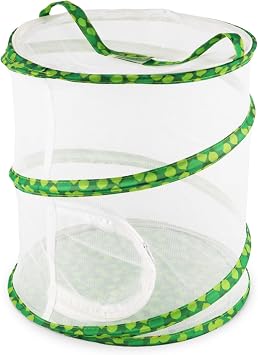 ZUFECY 12-Inch Tall Round Pop-Up Butterfly Cage - Medium Insect Habitat with Carry Handle & Top Zipper, Breathable Mesh for Caterpillar to Butterfly Kit