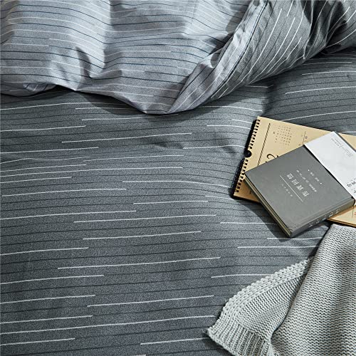 Image of VM VOUGEMARKET 100% Natural Cotton Striped Duvet Cover Set,Gray Stripes Pattern Printed Comforter Cover for Boys Men,Reversible Modern Simple Style Bedding Set