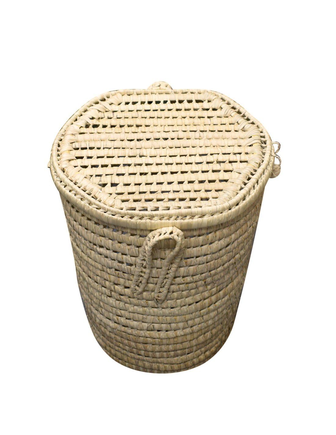 JARDIN202 - Pongotodo Cesta de Palma Natural con Tapadera y Asas - Almacenamiento en Modelos Redondo y Cuadrado para Ropa y Decoración | Redondo Mediano