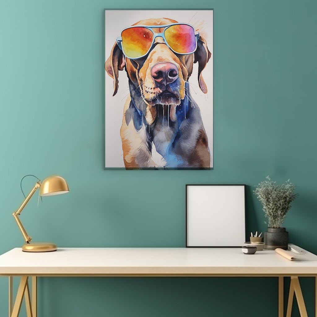 Canvas for Living room. Vibrant Watercolor Vizsla Dons Rainbow Shades in Playful Portrait, 27 x 18 inch Canvas Wall Art - Ready to Hang - 69x46 cm (27x18 inch)
