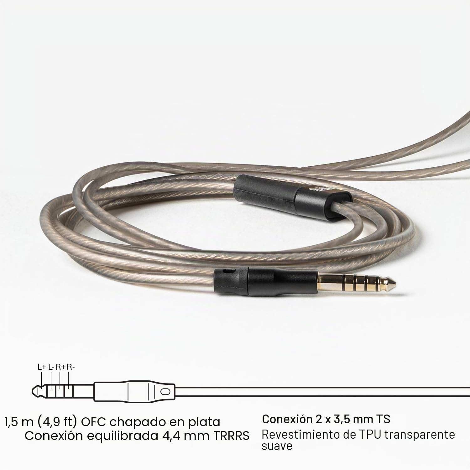 MEZE AUDIO Cable equilibrado OFC de 4,4 mm para la serie 99 | Cobre OFC chapado en plata | macho de 4,4 mm a conector macho TS mono de 3,5 mm | Longitud del cable: 1,50 m