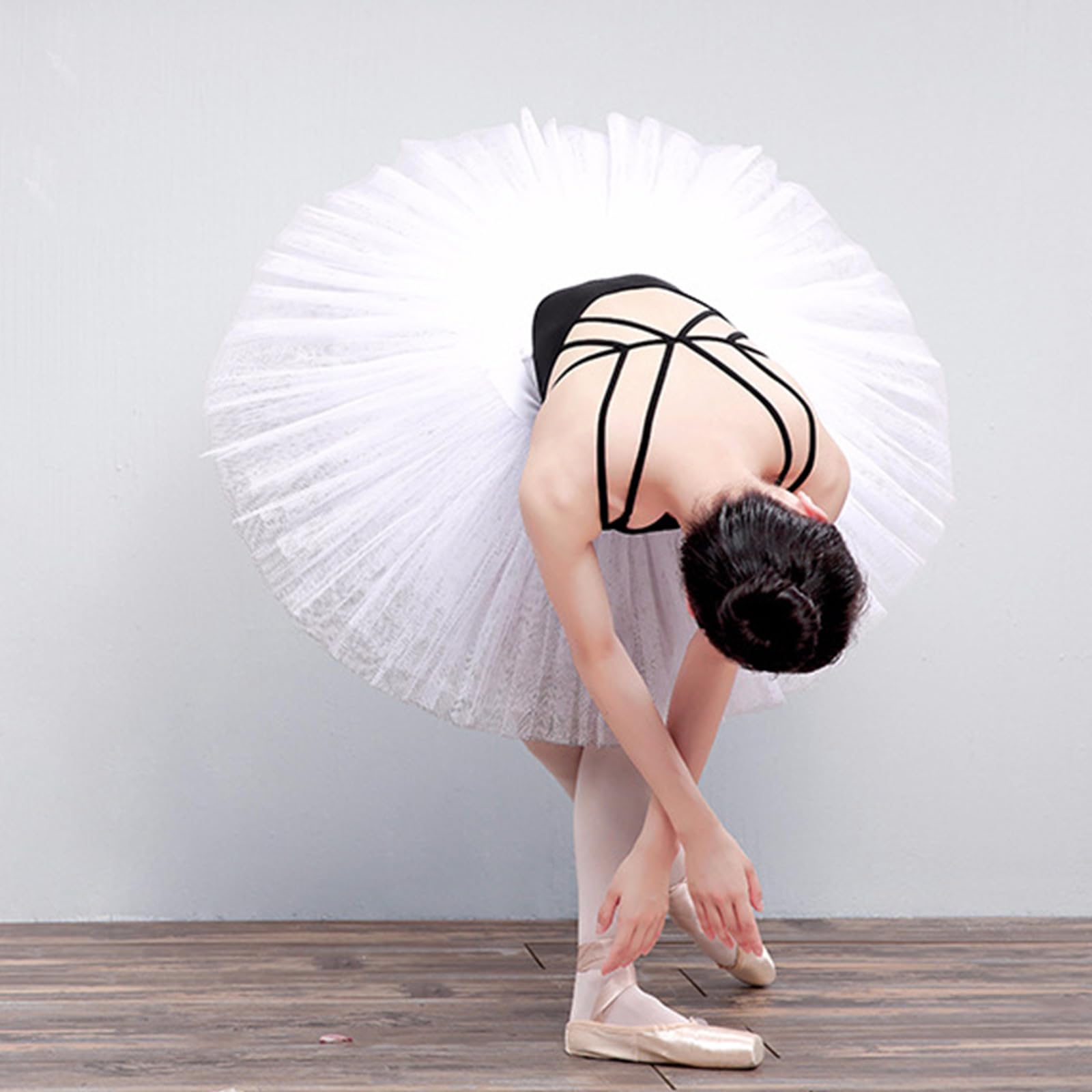 Falda tutú de tul con cintura elástica de 7 capas, falda de ballet para panqueques, bragas integradas para entusiastas del cosplay, falda tutú de panqueques, blanco, M