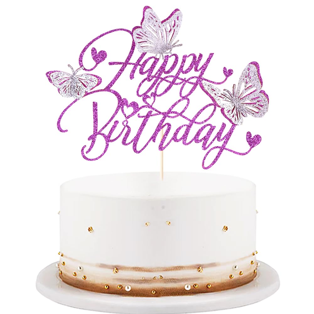 Decoración para tarta de cumpleaños de color morado y dorado, decoración 3D hecha a mano para tartas de mariposa, temática de verano para baby shower, suministros de decoración de fiesta de cumpleaños